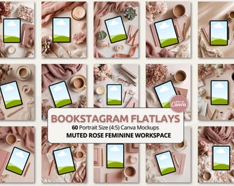 Muted Rose Bookstagram Flatlay Mockups | Modern Feminine Flatlay Mockup Bundle | Kindle, Print and Tablet Mockups for Authors & Creators