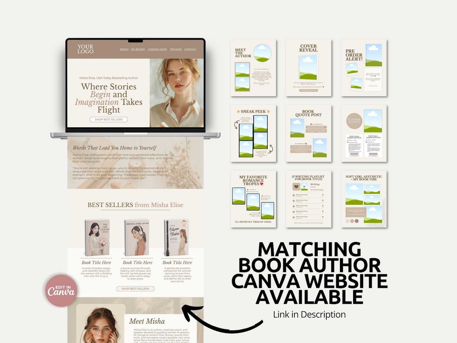 Romance Author Instagram Templates | Canva Bookstagram Kit for Writers ...