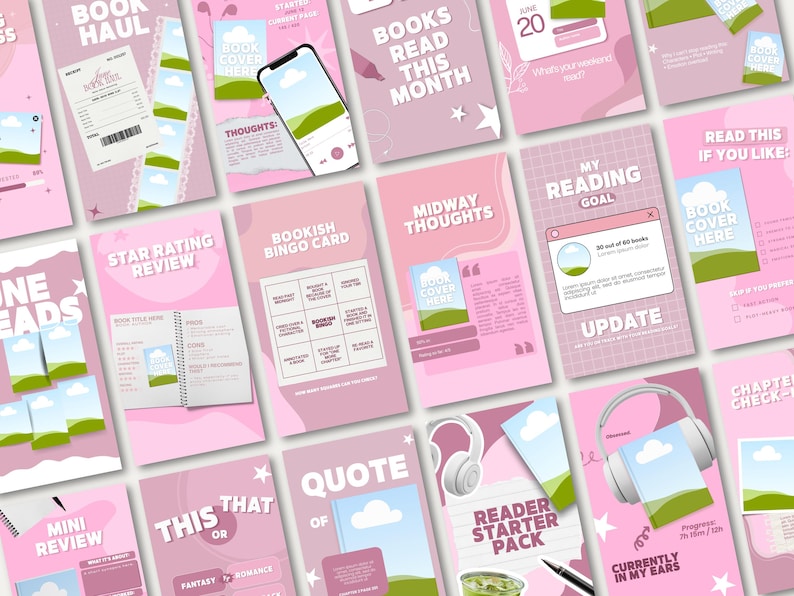 Bold pink aesthetic bookish Instagram story template bundle designed for Bookstagram content creators. Features viral-ready reading story content including quiet book reviews, emotional impact, and reading rituals slides. Fully customizable in Canva with drag and drop editing for beginners. Ideal for book lovers who want a cohesive trendy pink Instagram story aesthetic feed.