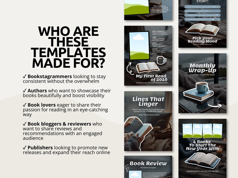 Cozy Blue Gray Bookish Carousel Template | Trendy Canva Posts for ...
