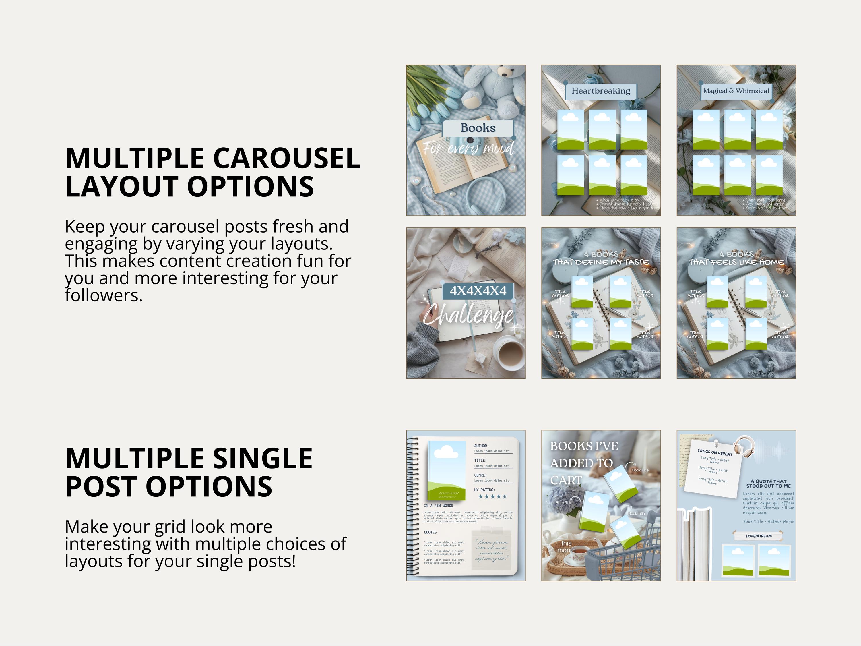 Pastel Blue Bookish Carousel Canva Template | Viral Trendy Bookstagram ...