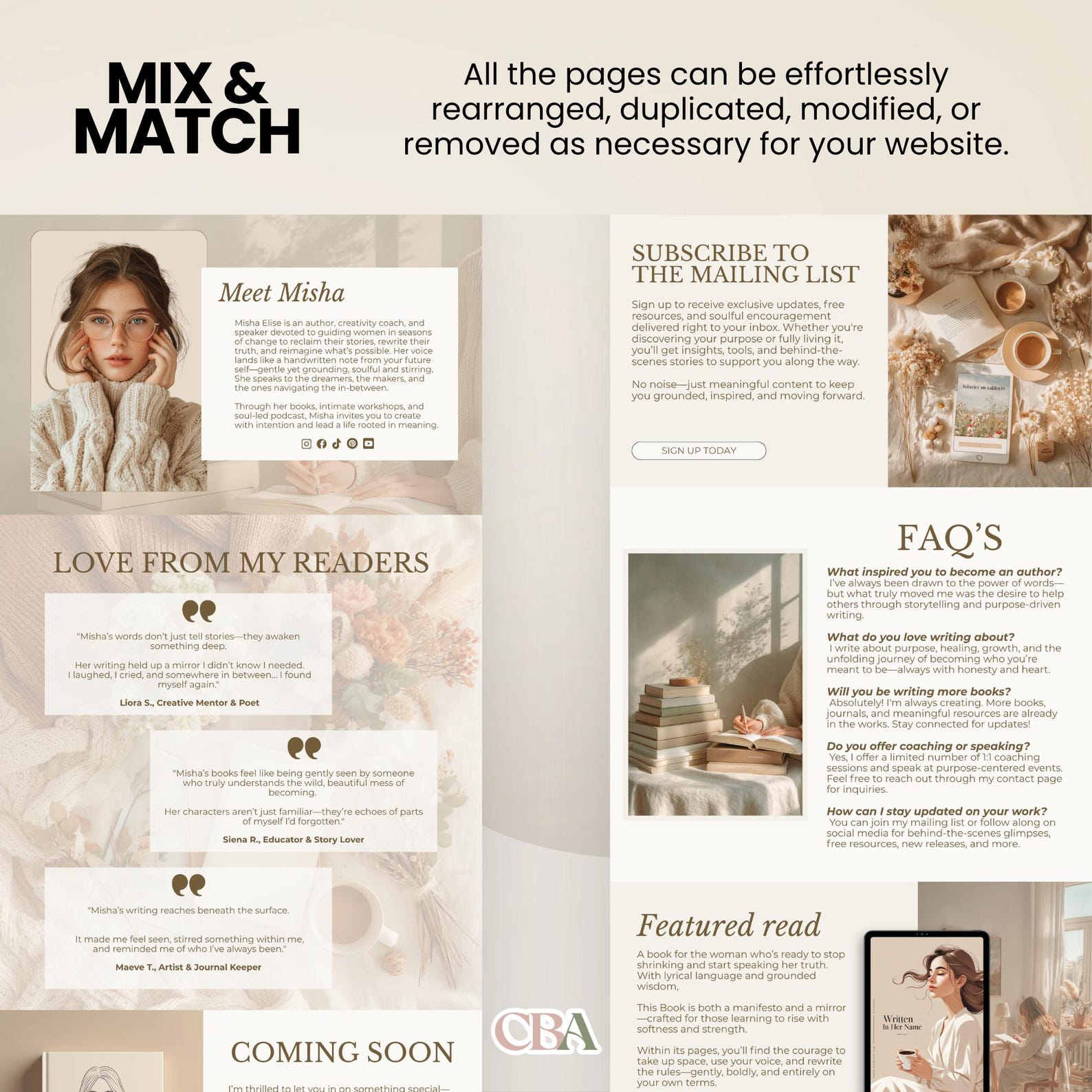 Book Author Website Canva Template, One Page Website for Authors Book ...