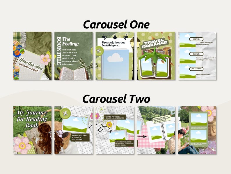 Bookstagram Booktok Bookish Seamless Carousel Canva Template Green ...