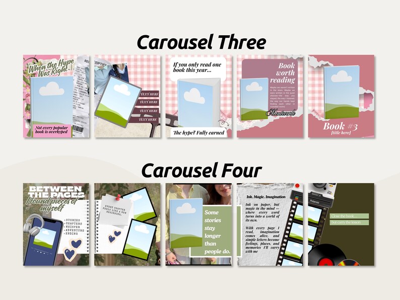 Bookstagram Booktok Bookish Seamless Carousel Canva Template Green ...