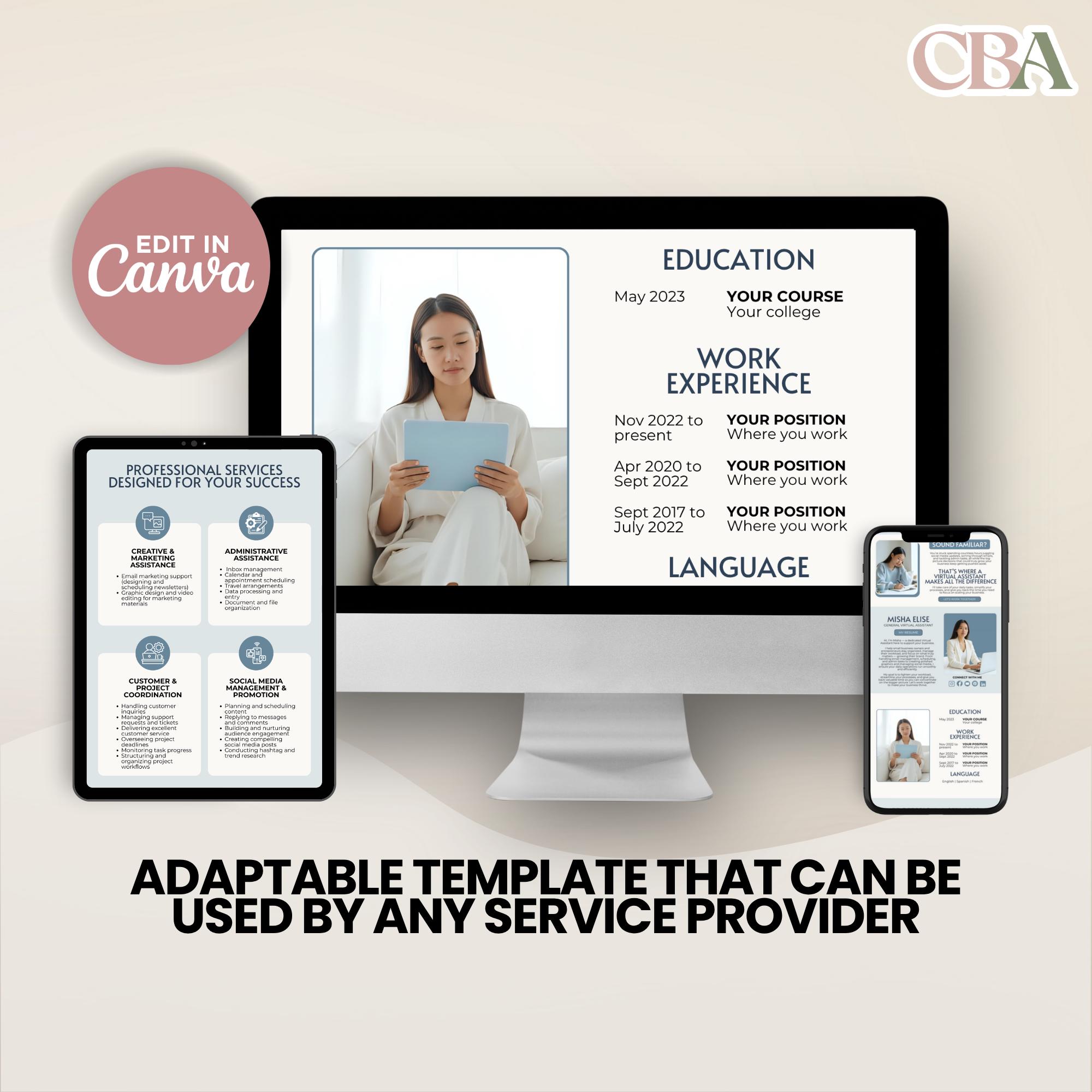 Editable Virtual Assistant Website Template for Canva | Modern VA ...