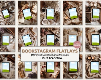 Light Academia Bookstagram Flatlay | iPad & Tablet Mockup, Ebook, Kindle Flatlay Bookish Canva Tablet Author Marketing Book Cover Display