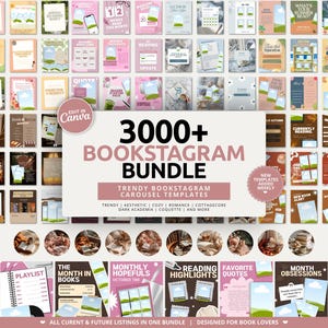 Bookstagram Bundle Templates 3000+ Canva Instagram Carousel Book Review TBR Story Stock Photos Mockups Author Book Launch Reader Content Kit