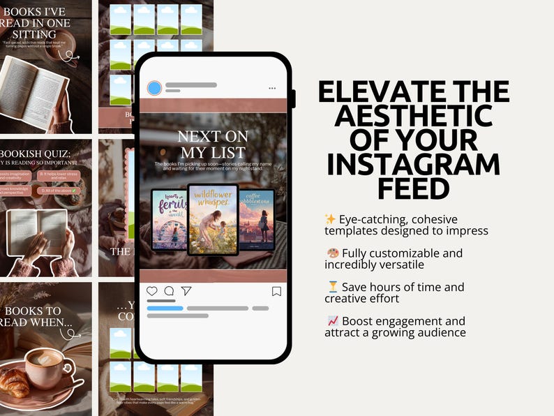 Cozy bookish Canva templates with warm sunlit aesthetic for viral Bookstagram content. Perfect for journals, reading quotes, giveaways, and engaging literary posts.