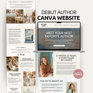 Author Website Canva Template Editable One Page Book Launch Site Author Branding Portfolio Writer Bio Page Design No Code Website Setup Kits