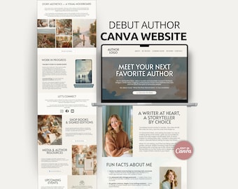 Author Website Canva Template Editable One Page Book Launch Site Author Branding Portfolio Writer Bio Page Design No Code Website Setup Kits