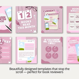 Trendy bookish Instagram carousel templates in bold pink for Bookstagram and BookTok content creators. Features hidden gems, worth the hype, read this if you like, and book quote post templates. Hot pink and blush color palette keeps your feed fresh, bold, and cohesive. Drag and drop editing in free Canva makes posting fast and effortless for all creators.