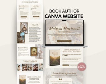Modello Canva per sito web di autori di libri, sito web di una pagina per autori, modello di lancio di libri, branding di autori, progettazione di siti web per scrittori, portfolio di scrittori
