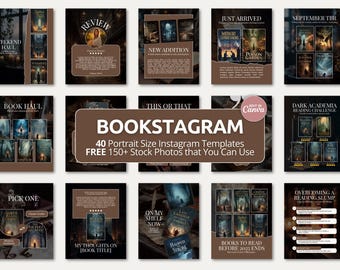 ダーク・アカデミア・ブックスタグラム・テンプレート ダーク・ロマンス、BookTok、Instagram投稿、ソーシャルメディア、読書家、作家のためのブック風Canvaテンプレート
