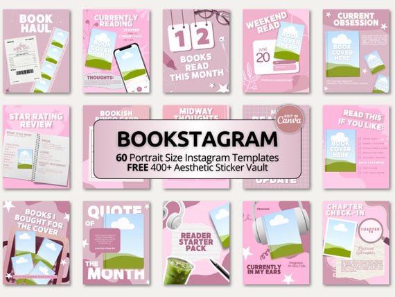 Trendy Bold Pink Bookish Carousel Templates | Bookstagram Book Review Bundle | Author & Content Creator Social Media Kit Romance Readers