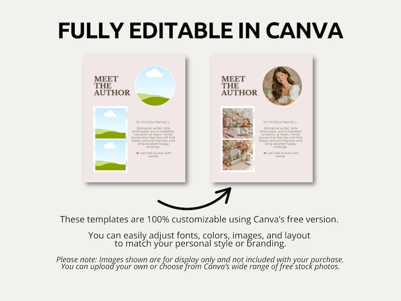 Dusty pink book launch templates designed in blush rose, cream, and warm taupe tones for a romantic promotional aesthetic. This Canva set includes layouts for bonus content promotions, release updates, and character spotlights. The soft styling and pastel palette create a calm and sophisticated atmosphere. Perfect for indie romance authors and feminine branding.