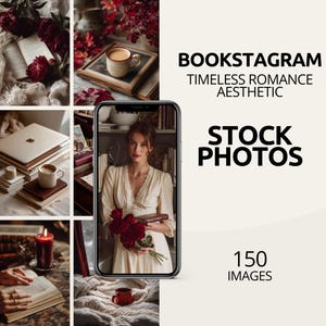 Romance Bookstagram Stock Photos | Cream & Dark Red Aesthetic Cozy Reading Writing Scenes Elegant Lifestyle Content for Book Lovers Authors