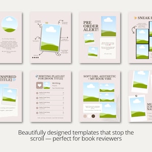 A romantic dusty pink Canva template set for book promotion featuring soft blush backgrounds, taupe accents, and delicate editorial styling. Designed for authors and content creators, these layouts work beautifully for launch graphics, preorder campaigns, and teaser posts. The pastel palette creates a timeless and inviting atmosphere. Perfect for contemporary romance and women’s fiction marketing.