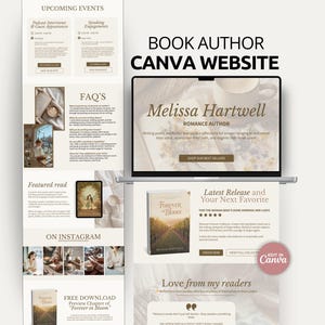 Book Author Canva Website Template One Page Author Website Book Launch Writer Portfolio Branding Design for Authors and Book Publishing Site