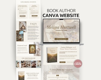 Book Author Canva Website Template One Page Author Website Book Launch Writer Portfolio Branding Design for Authors and Book Publishing Site