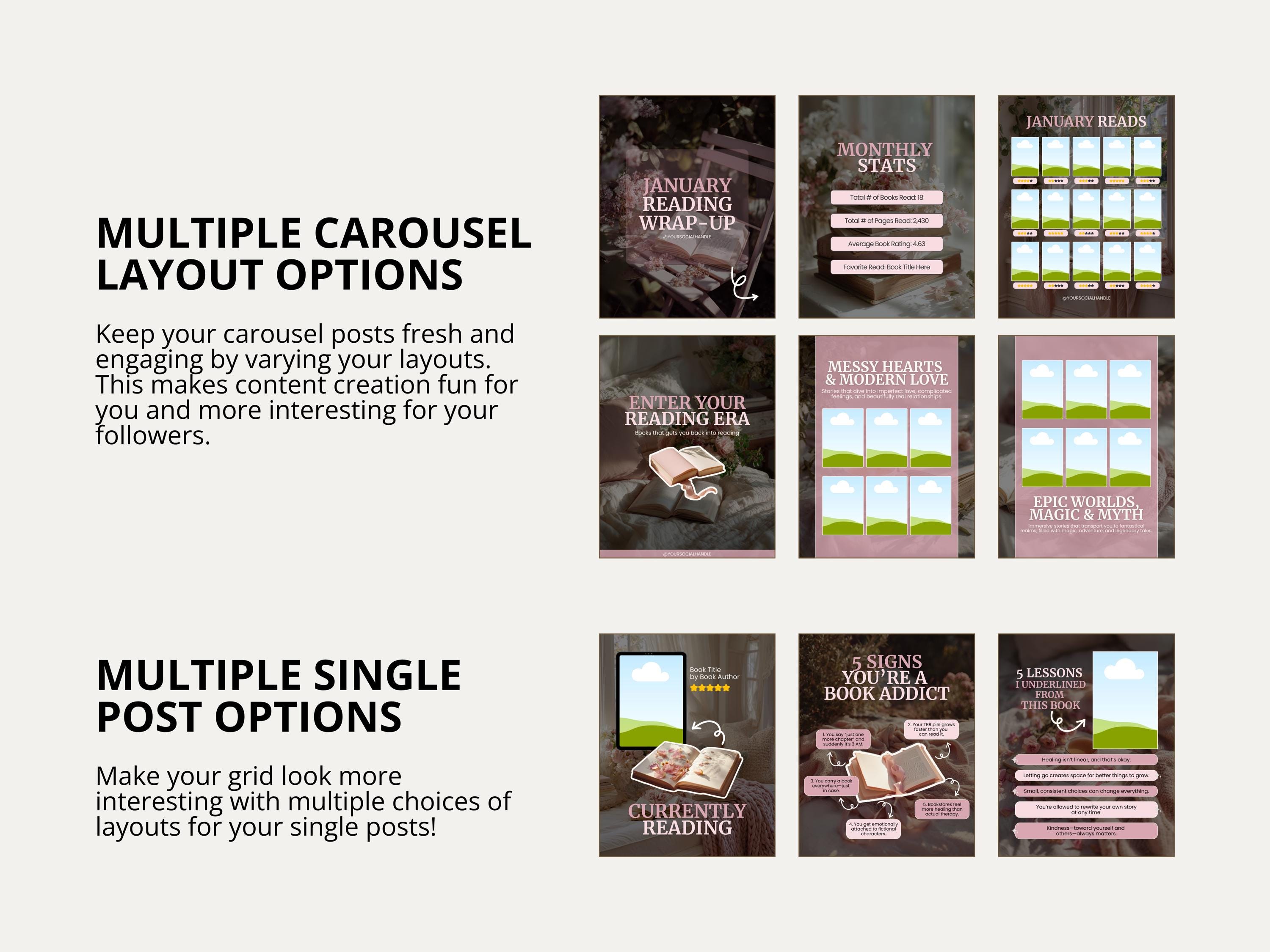 Pastel Blush Bookish Carousel Template | Aesthetic Canva Posts for ...