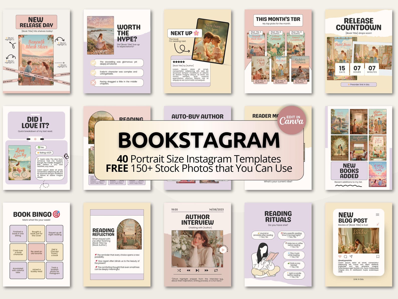 Bookstagram Canva Template, Bookish Instagram Post, Authors, Book ...