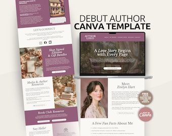 Modello Canva per sito web di autori di libri, sito web di una pagina per autori, modello per il lancio di libri, progettazione di siti web per scrittori, portfolio di scrittori, branding di autori