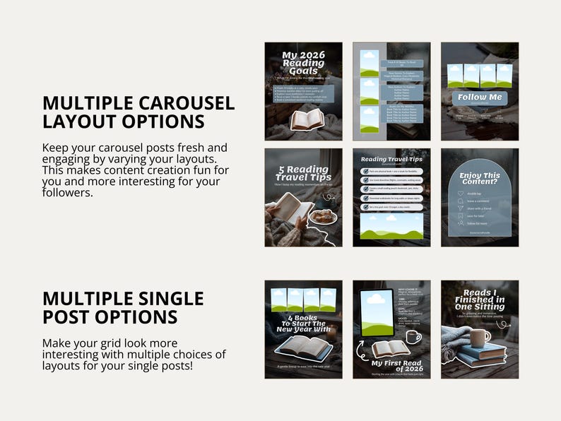Cozy Blue Gray Bookish Carousel Template | Trendy Canva Posts for ...