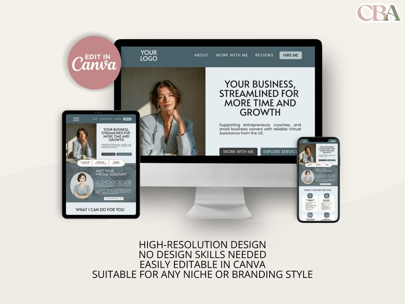 Editable Virtual Assistant Portfolio Website Template for Canva ...