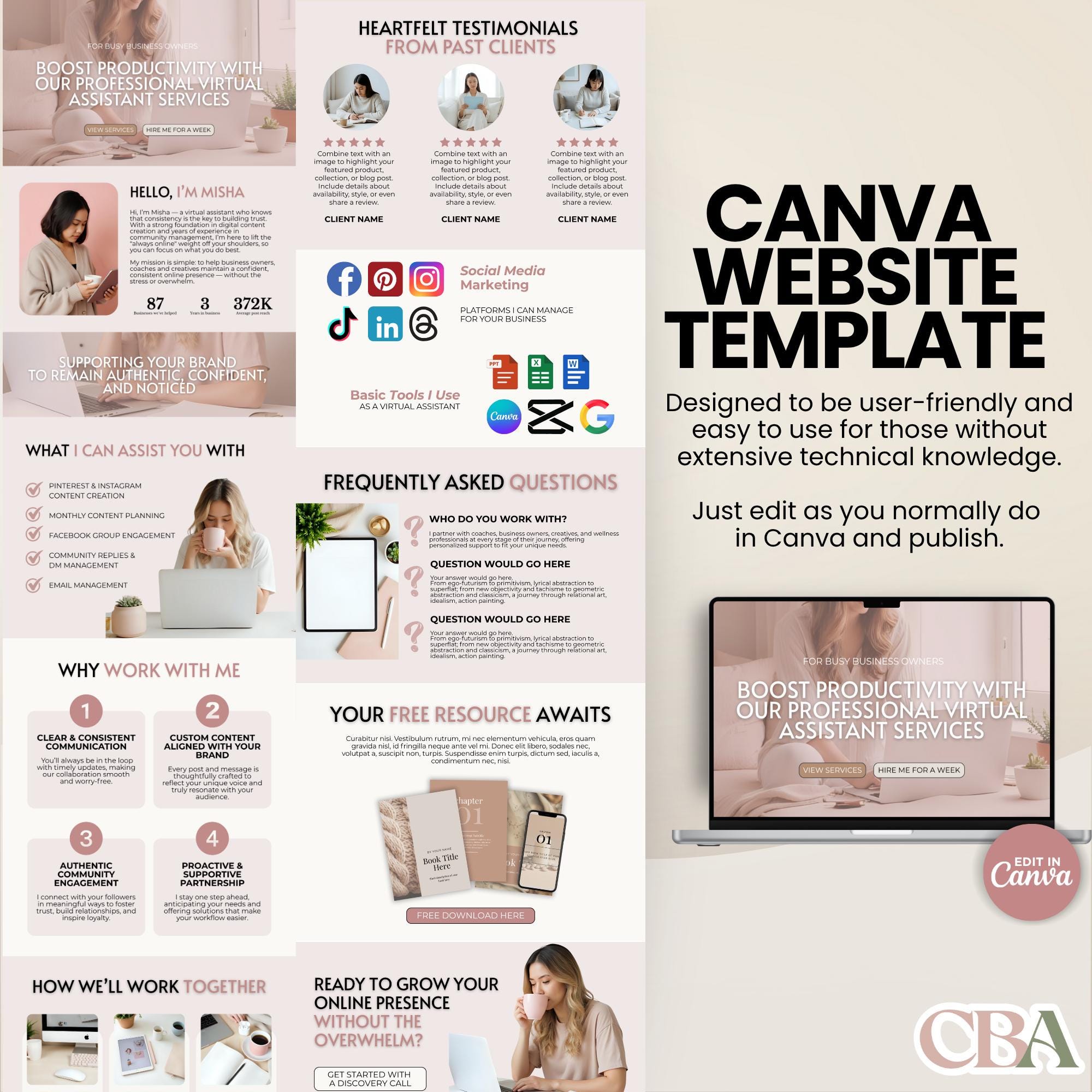 Virtual Assistant Portfolio Website Template – Editable Canva Design ...