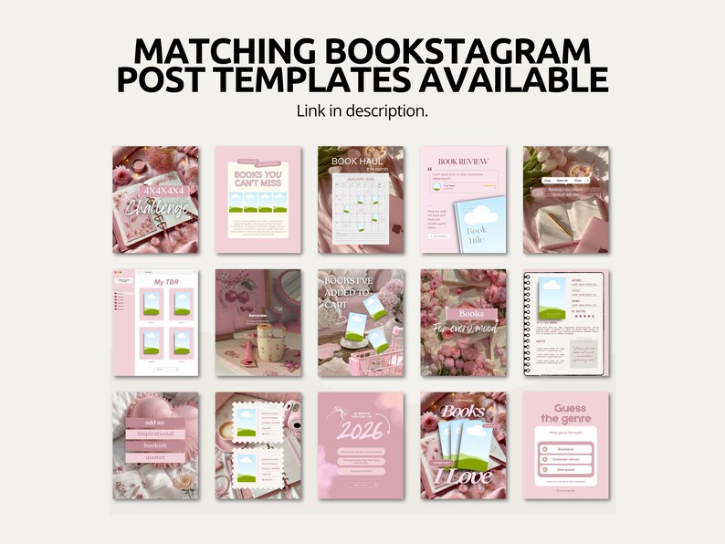 Editable Bookstagram Instagram story templates with soft blush pink colors, cozy reading imagery, and modern typography. These story layouts support a wide range of content including book hauls, reading challenges, TBR updates, and review highlights. Created for readers and literary creators who want to build a recognizable visual identity while sharing their passion for books and reading online.