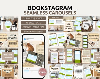 Bookstagram Seamless Carousel Template Warm Tone Bookstagram Canva Bookish Social Media Content Creator Scrapbook Instagram Book Influencer
