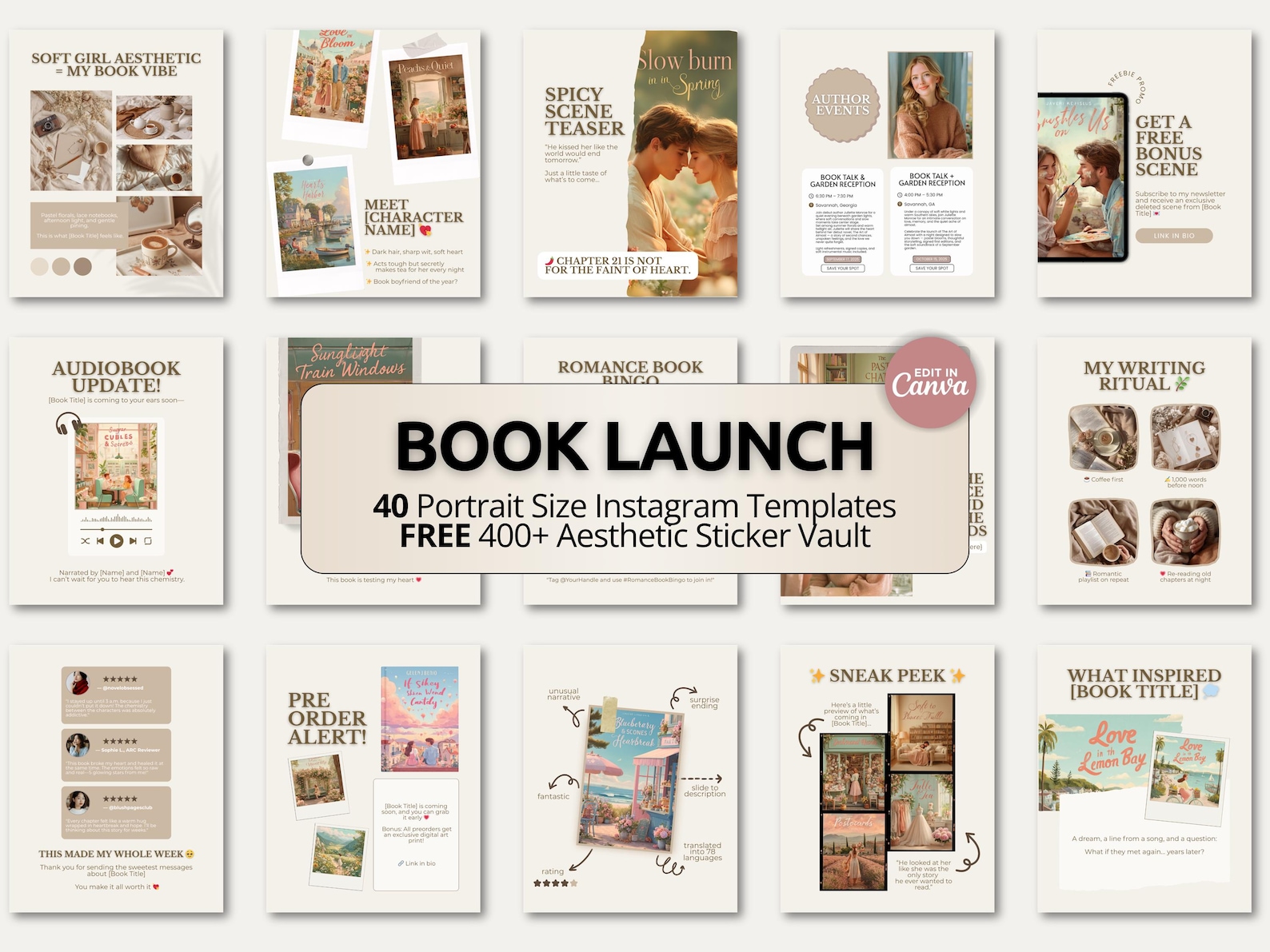 Romance Author Instagram Templates | Canva Bookstagram Kit for Writers ...