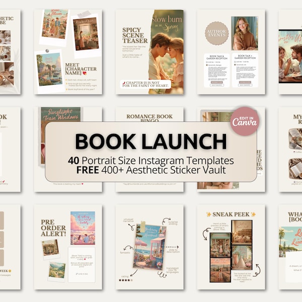 Romanze Autor Instagram Vorlagen | Canva Bookstagram Kit für Autoren, Indie Autoren, Buch Promo, Autor Engagement Marketing & Social Media