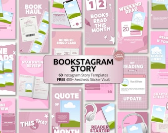 Trendy Bold Pink Bookish Story Templates | Bookstagram Instagram Stories Canva Bundle | Viral BookTok Reader & Author Content Creator Kit