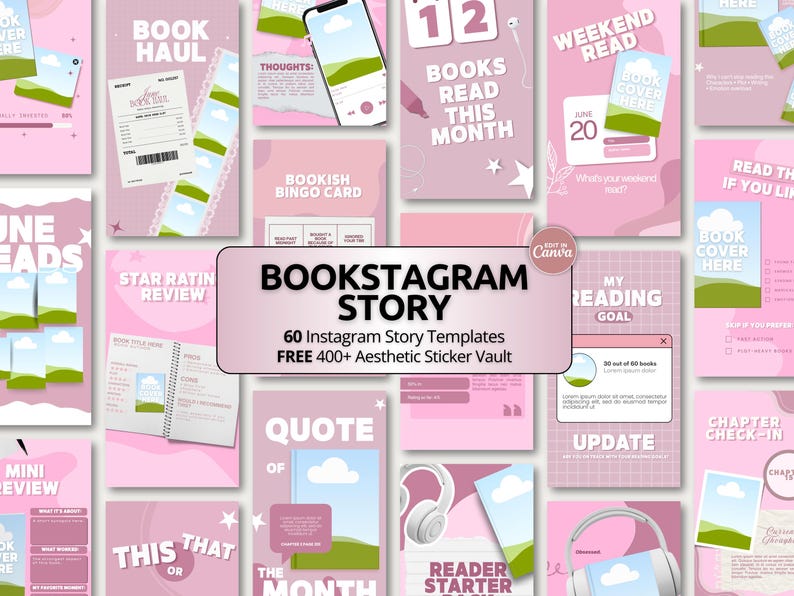 Trendy bold pink bookish Canva story templates for Bookstagram and BookTok creators. Includes book review, reading mood, author promotion, and reader identity story templates. Fully editable in Canva free version at 1080x1920px Instagram story size. Perfect for romance readers, book bloggers, and indie authors building a bold aesthetic story presence.