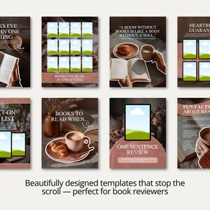 Bookish quote and journal Canva templates in muted terracotta for warm Instagram feeds. Ideal for creating viral, cozy, and aesthetic literary content.