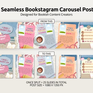 Pastel Bookstagram Seamless Instagram Carousel Template | Bookish Canva ...
