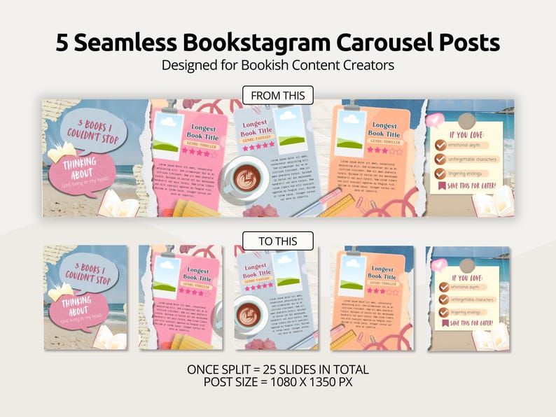 Pastel Bookstagram Seamless Instagram Carousel Template | Bookish Canva ...