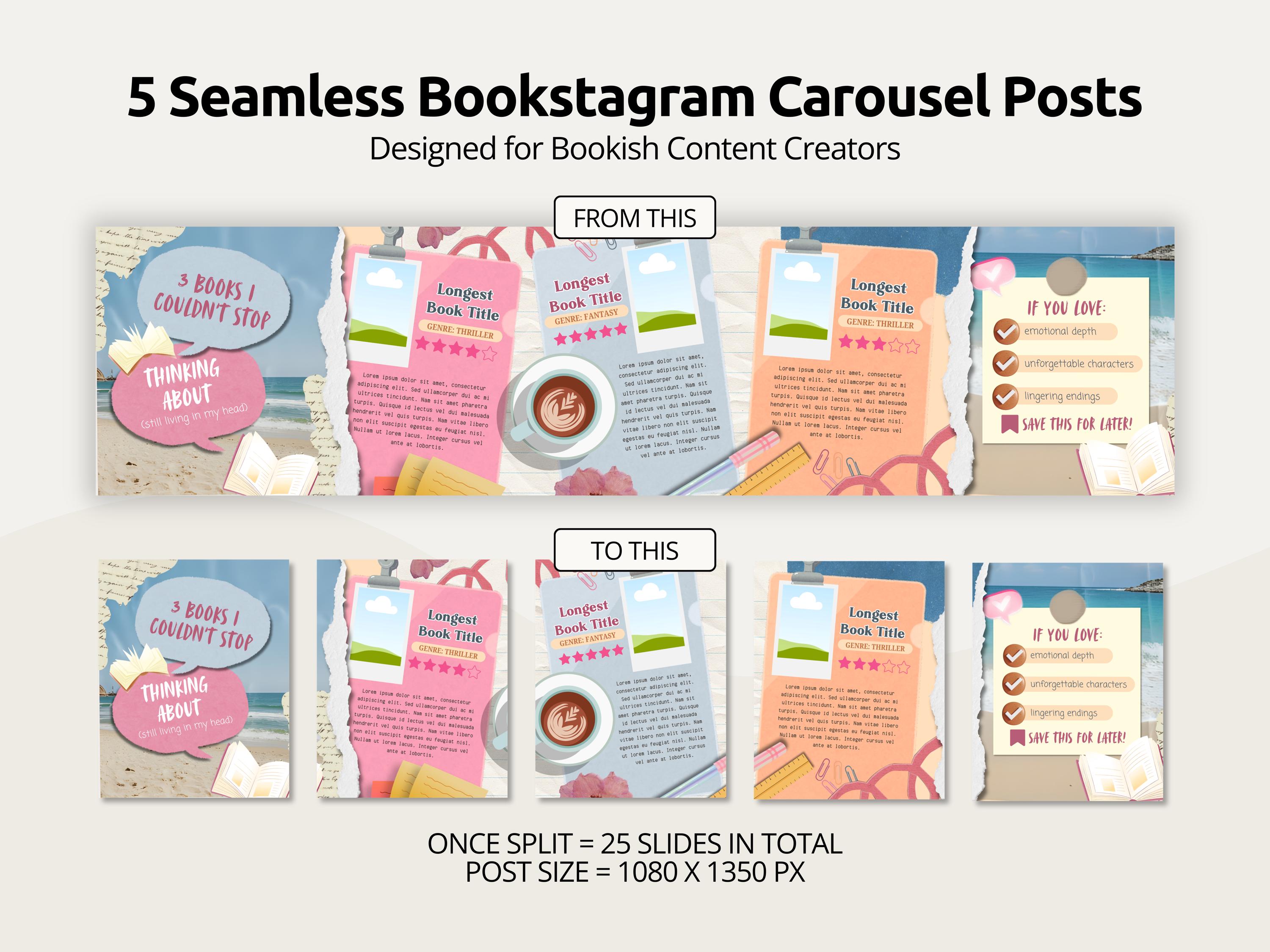 Pastel Bookstagram Seamless Instagram Carousel Template | Bookish Canva ...