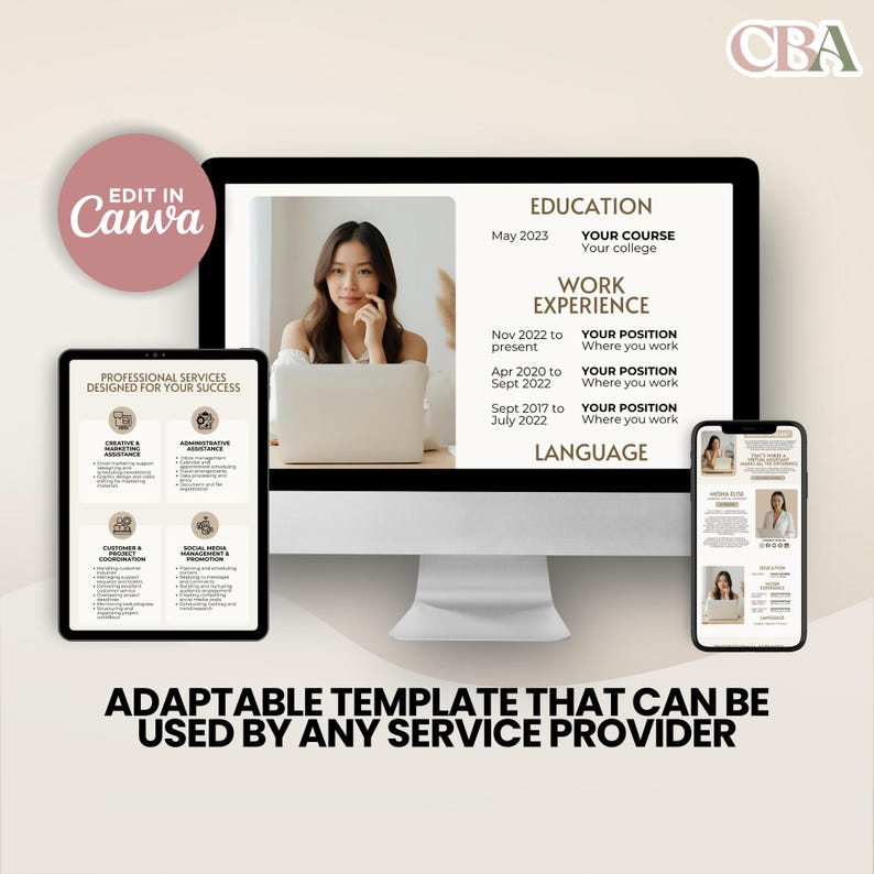 Neutral beige Canva website template for social media managers, coaches, and VAs looking to build an impressive online presence.