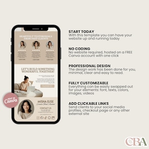 Beige executive virtual assistant website design template – minimalist and professional Canva landing page for VAs and coaches.