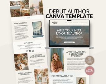 Modello Canva per sito web di autori di libri, sito web di una pagina per autori, modello di lancio di libri, branding di autori, progettazione di siti web per scrittori, portfolio di scrittori