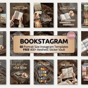 Bookish Carousel Template for Bookstagram BookTok Trendy Viral Book Coffee Instagram Post Kit Cozy Aesthetic Reading Content Bundle Creators
