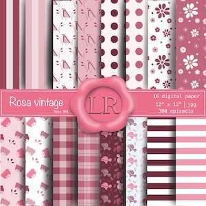 16 Vintage Pink Digitale Papiere, Digitale druckbare Papiere, digitales Muster, Scrapbook-Papiere, Tapeten, Hintergrund, Papierpackungen, Designer