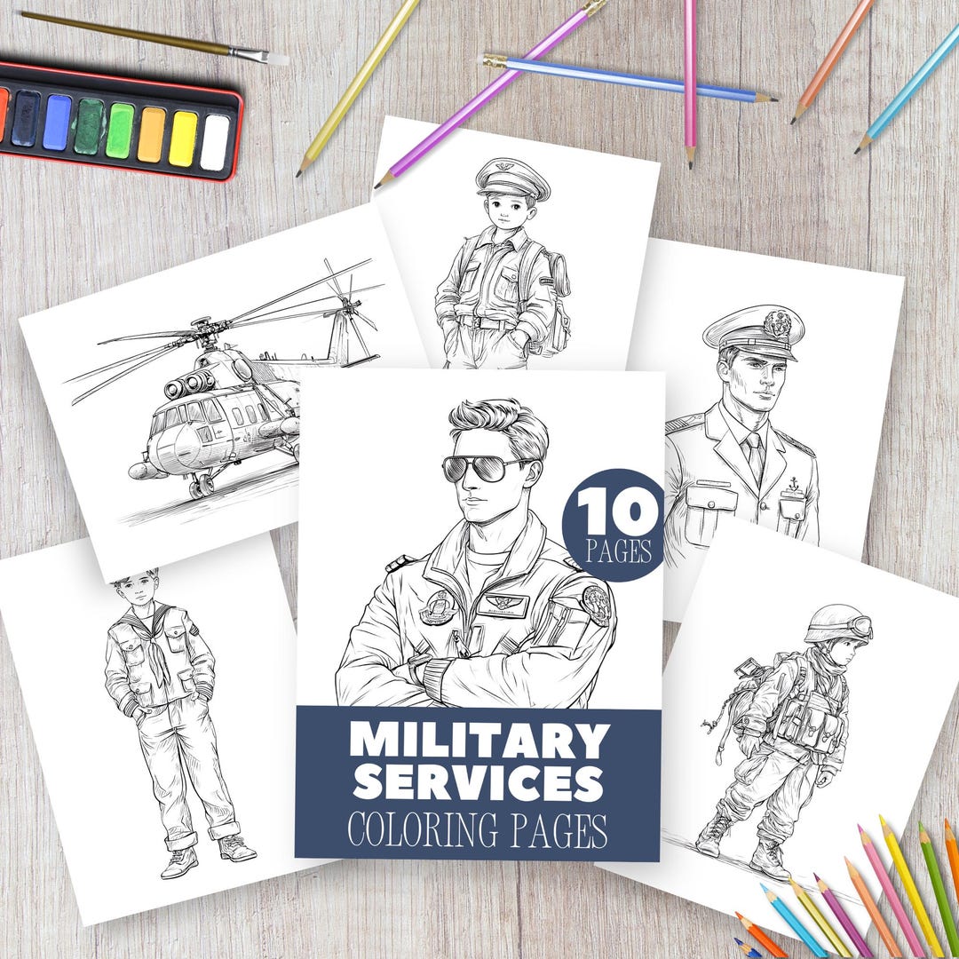 Military Services Digital Coloring Book for Kids, Army Coloring Pages ...