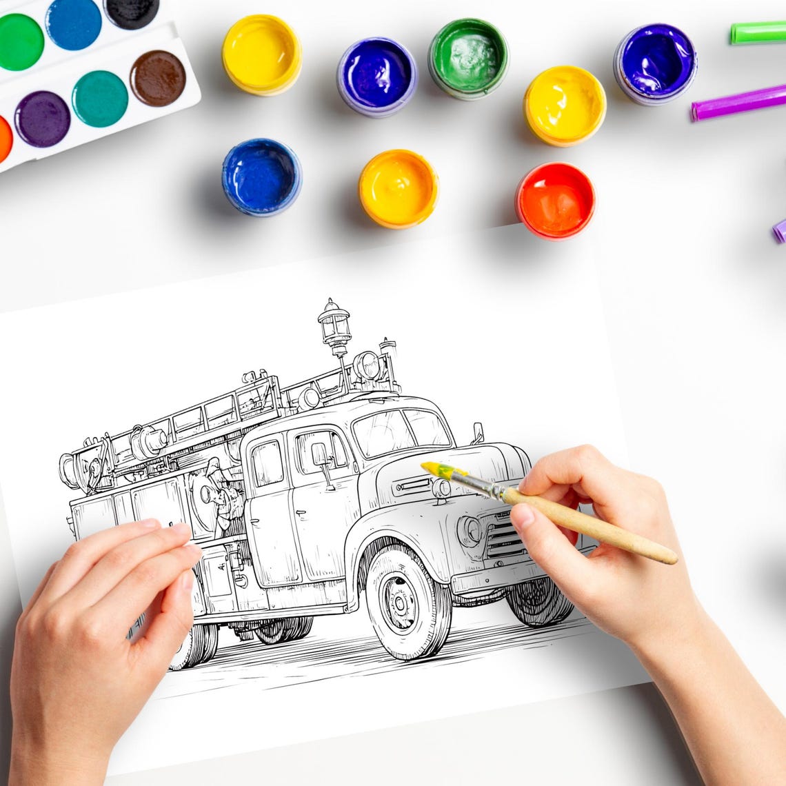 Fire Truck Birthday Coloring Page for Kids, Fun Printable Activity ...