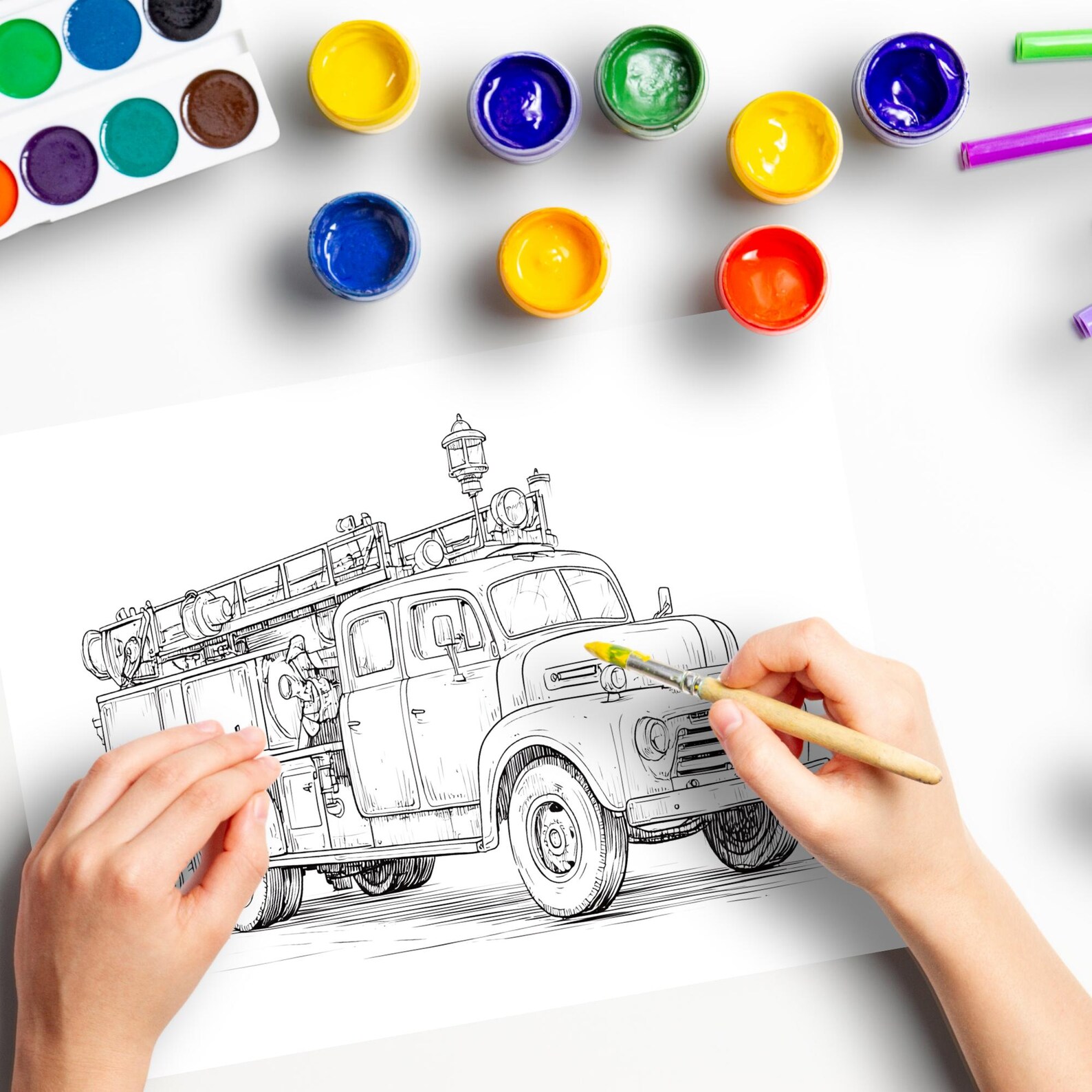 Fire Truck Birthday Coloring Page for Kids, Fun Printable Activity ...