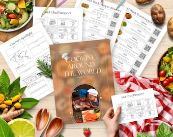Cooking Around the World Kids Activity, Kid Passport, Cooking Itinerary, Kid Chef Activity, Global Cuisine Worksheet, Travel Activity - P008