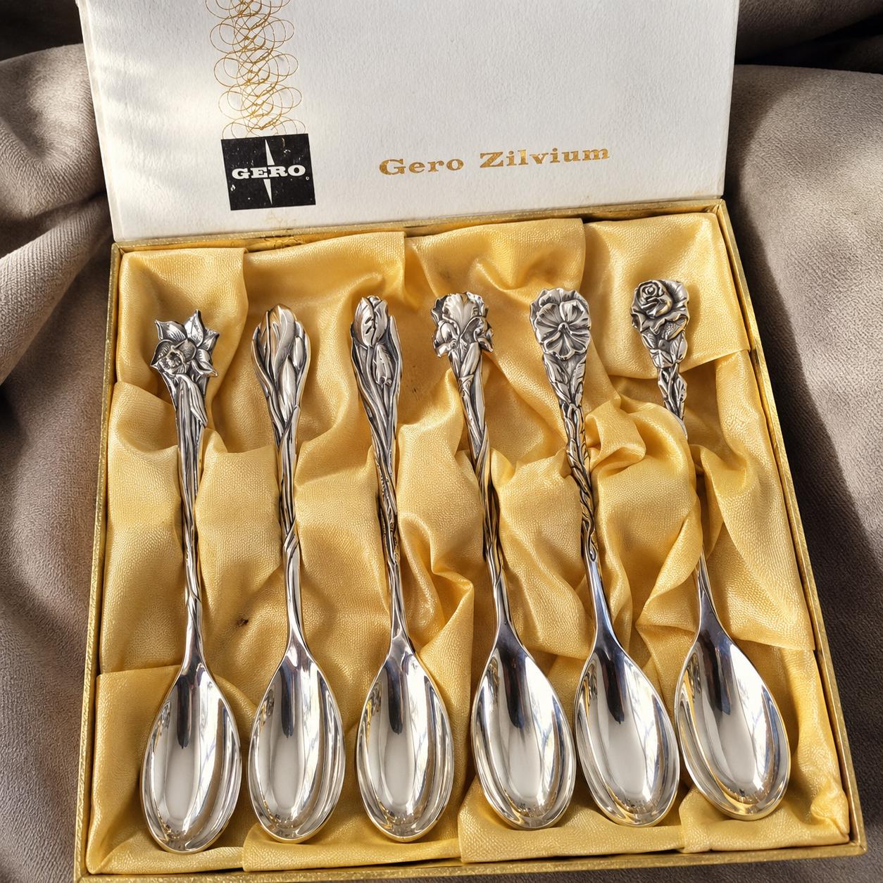 Gero Zilvium Floral Coffee Spoons Set | Georg Nilsson Art Deco