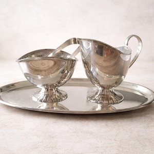 Vintage Silver-Plated Cream & Sugar Set with Tray – 4 Pieces